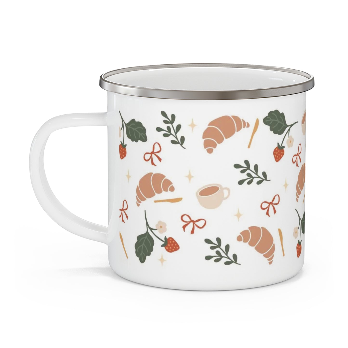 Coffee + Croissant Enamel Camping Mug