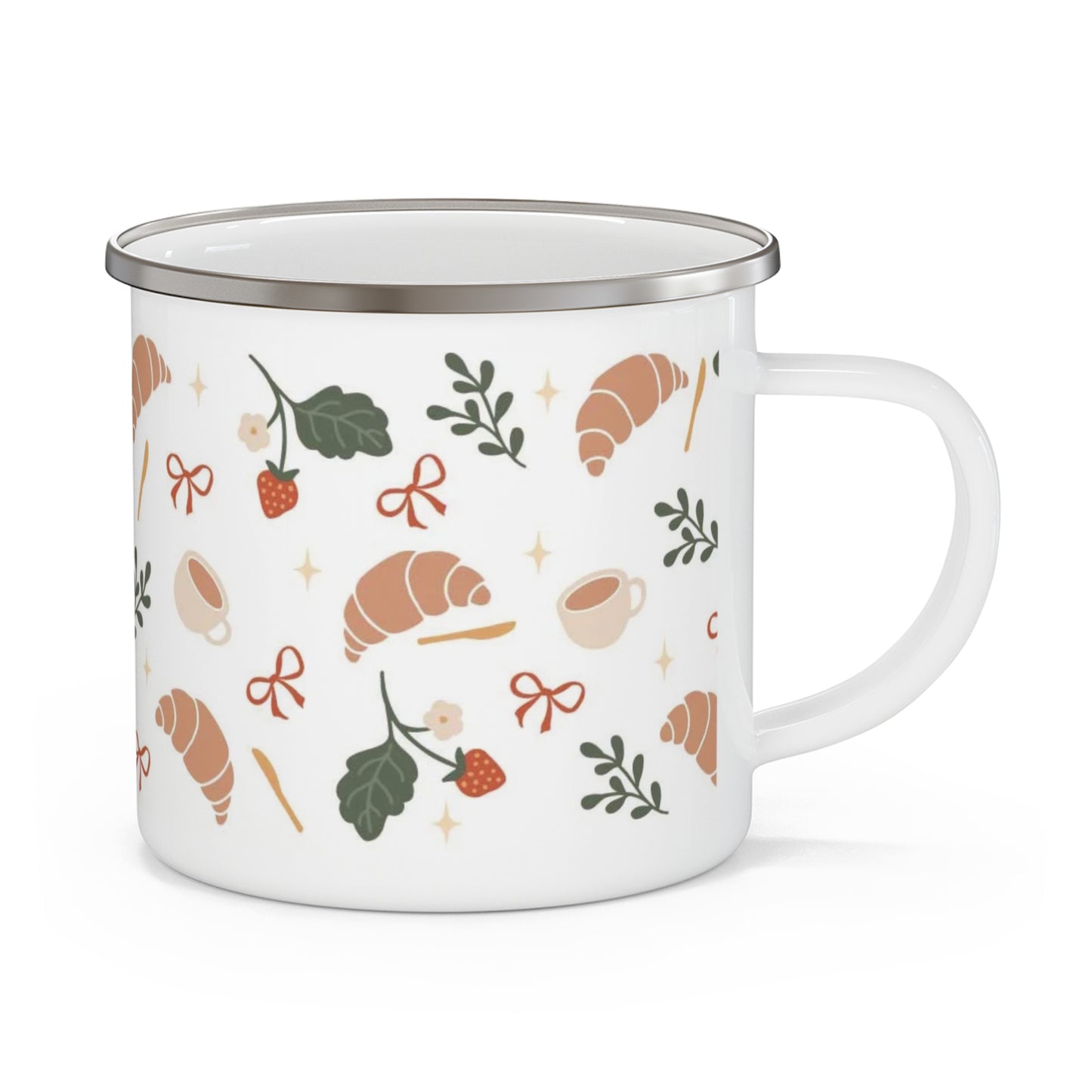 Coffee + Croissant Enamel Camping Mug