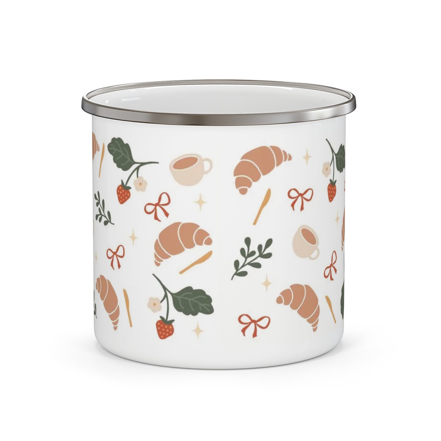 Coffee + Croissant Enamel Camping Mug