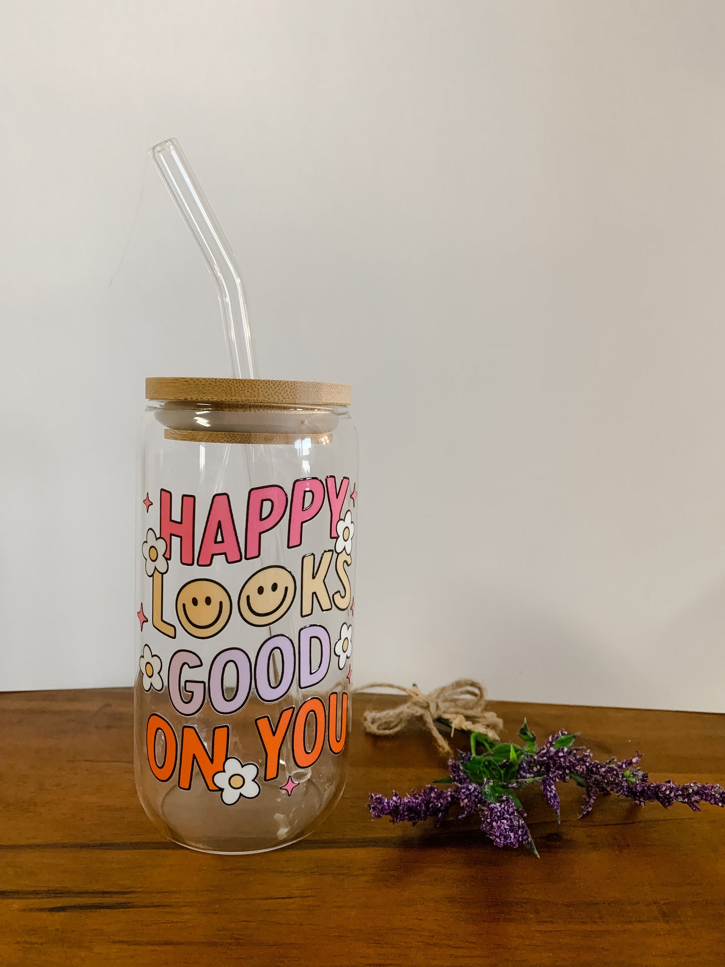 Happy Looks Good On You - Glass Can Cup