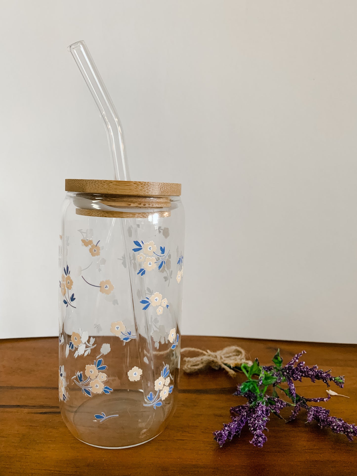 Ditsy Yellow Springtime - Glass Can Cup