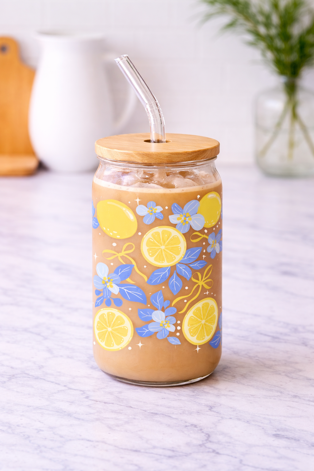 Lemon Floral | Glass Cup