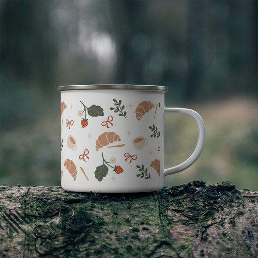 Coffee + Croissant Enamel Camping Mug