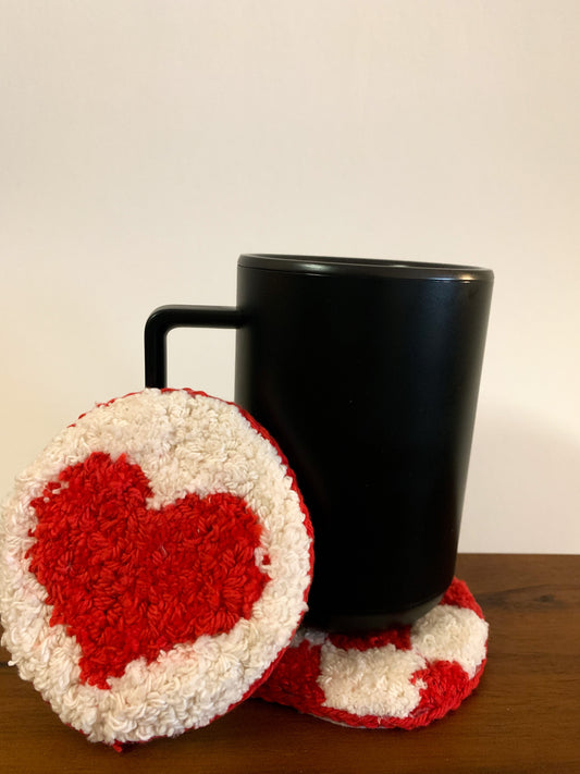 Valentine's Day Mug Rug Set -  Red and White