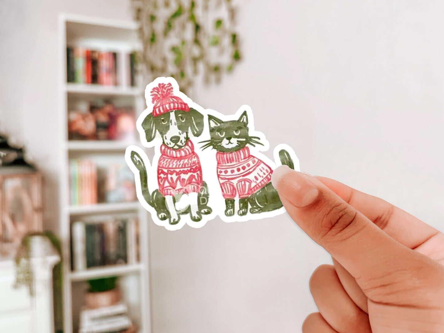 Watercolor Holiday Pets Sticker