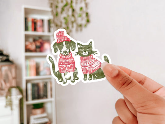 Watercolor Holiday Pets Sticker